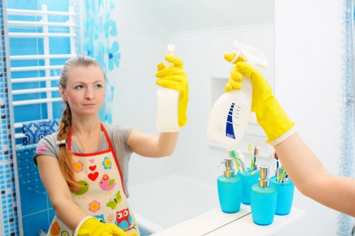 Carpet cleaning team preparing equipment safely